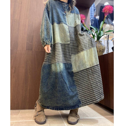 Retro Patchwork Denim Dress D0303