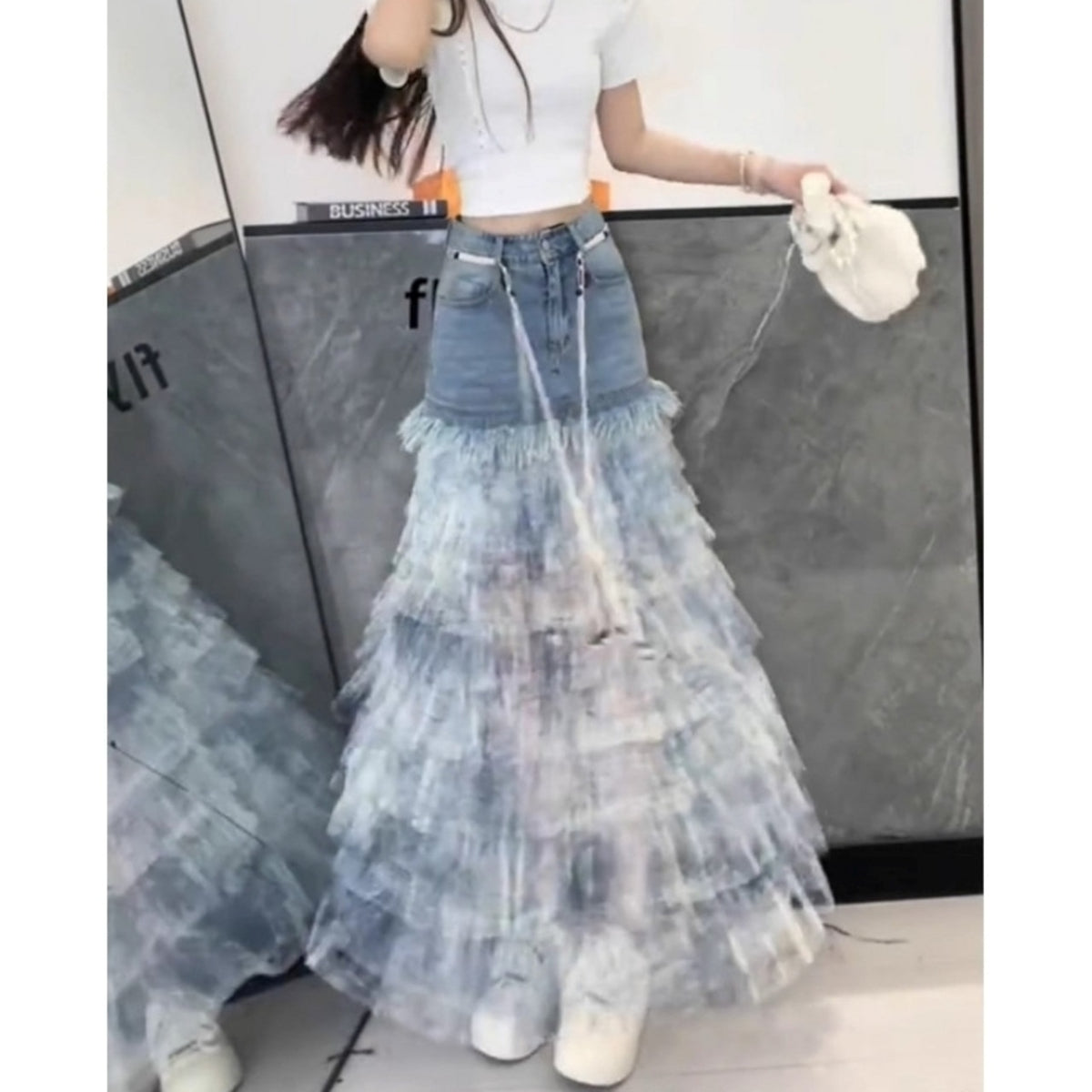 Tulle & Denim Skirt D0315