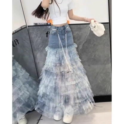 Tulle & Denim Skirt D0315