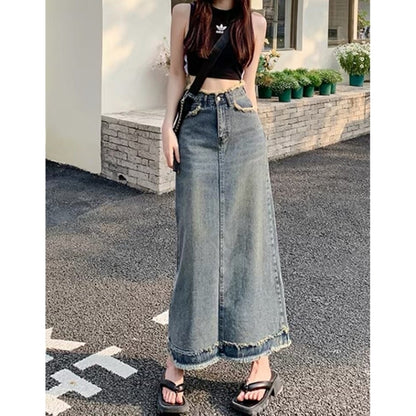 Fringed denim skirt D0314