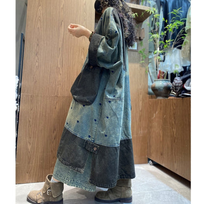 Heart-Embroidered Denim Dress D0304
