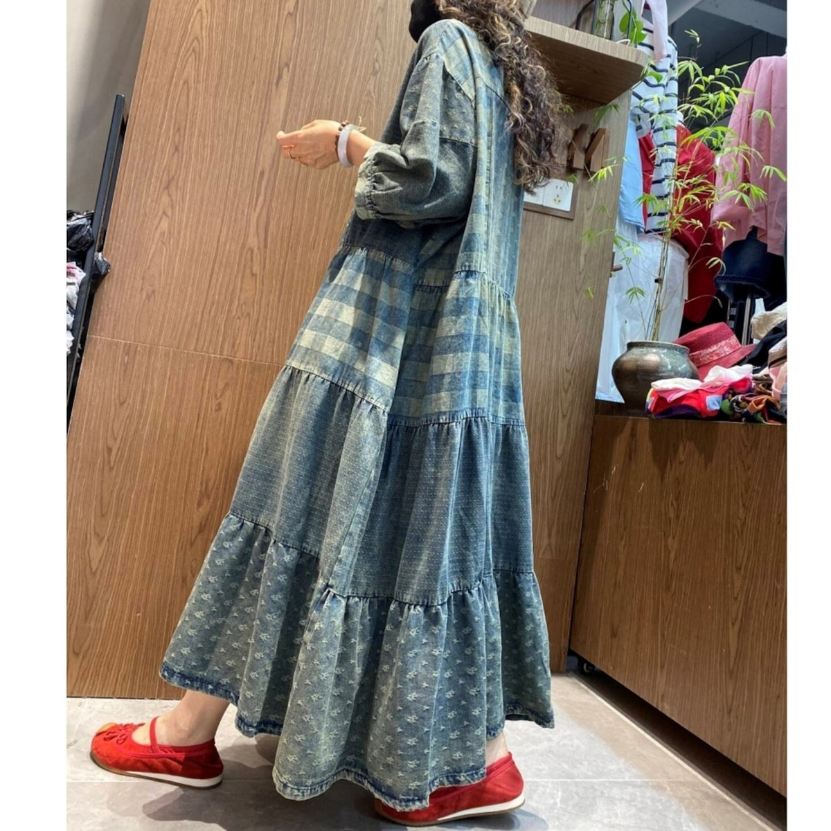 Loose-fit long denim dress D0305