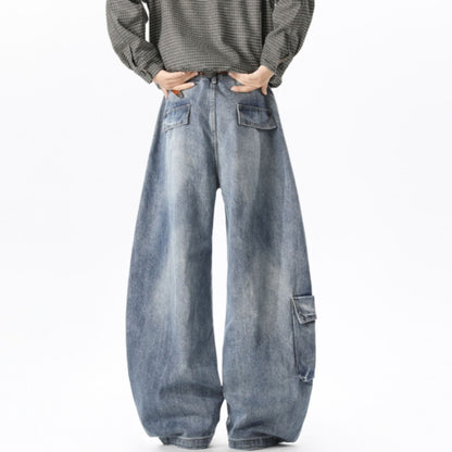 Wide-leg curved denim jeans D0310