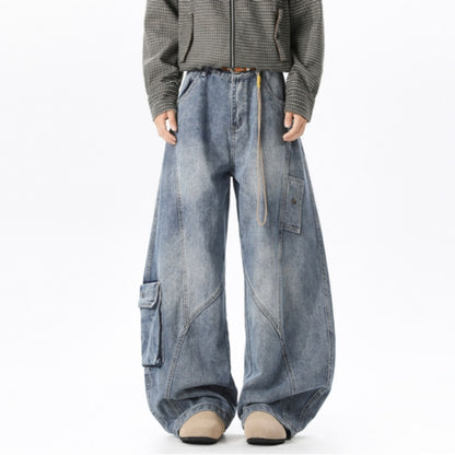 Wide-leg curved denim jeans D0310