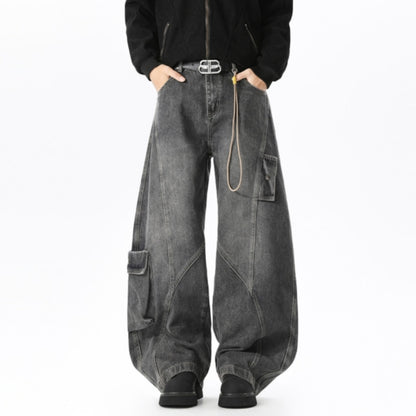 Wide-leg curved denim jeans D0310