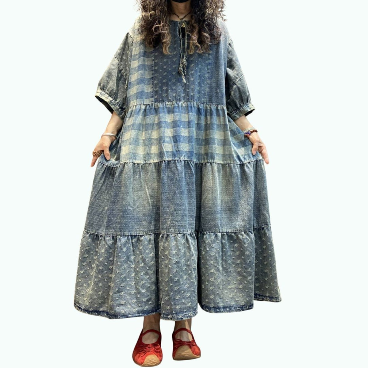 Loose-fit long denim dress D0305
