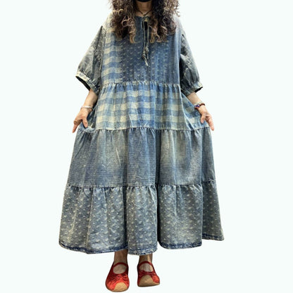 Loose-fit long denim dress D0305