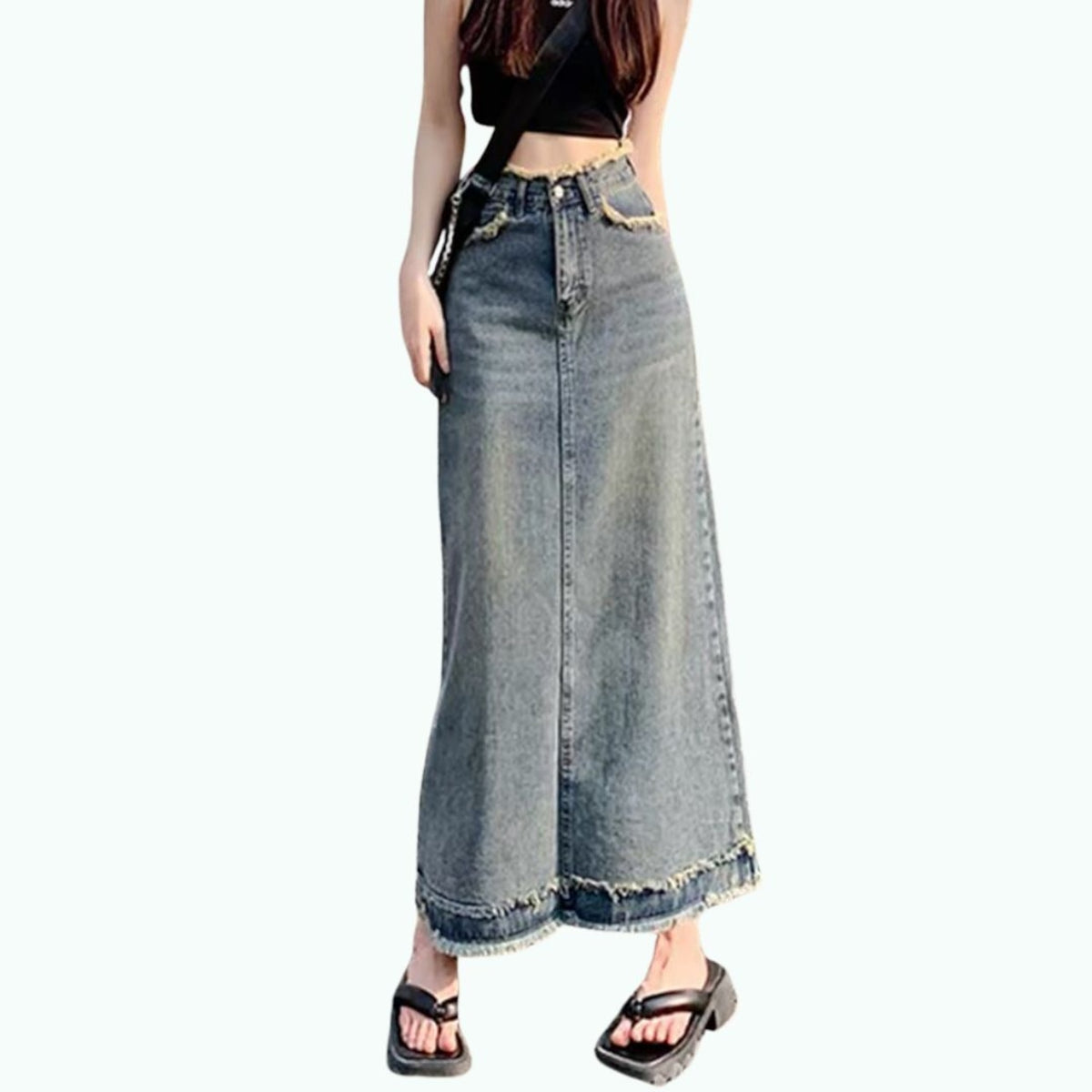 Fringed denim skirt D0314