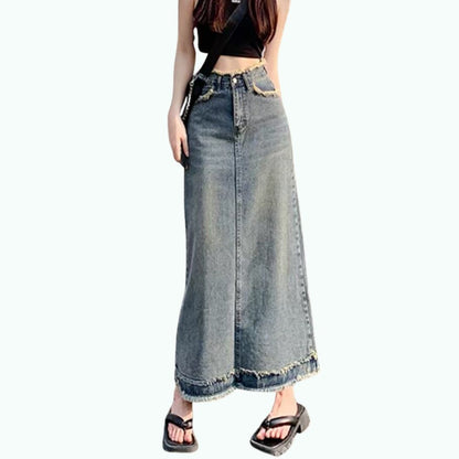 Fringed denim skirt D0314