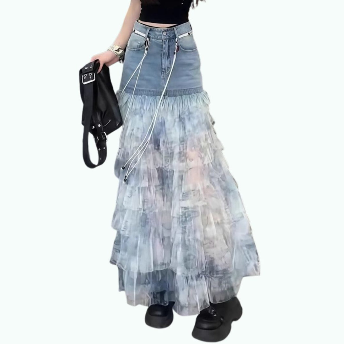 Tulle & Denim Skirt D0315