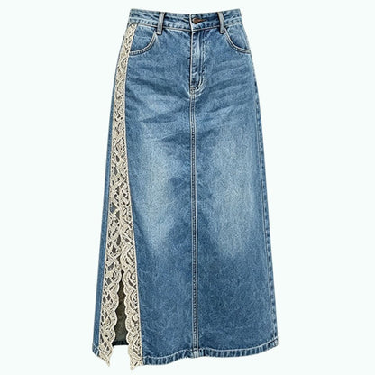Lace-Slit Denim Skirt D0308