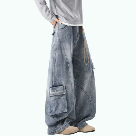 Wide-leg curved denim jeans D0310