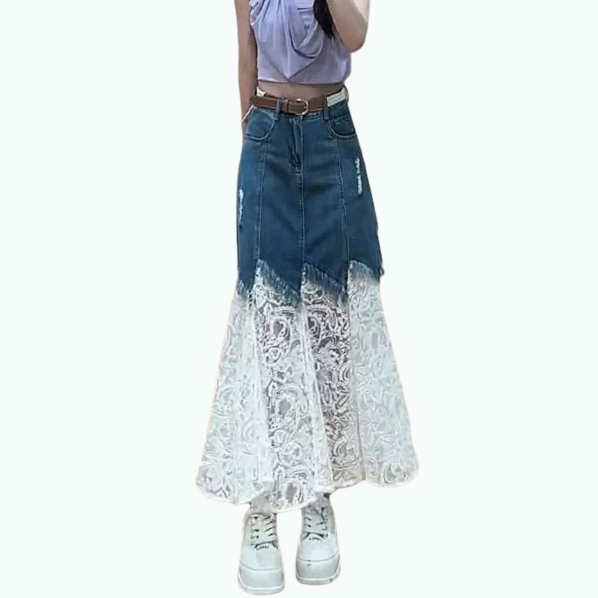 Lace & Denim Skirt D0316