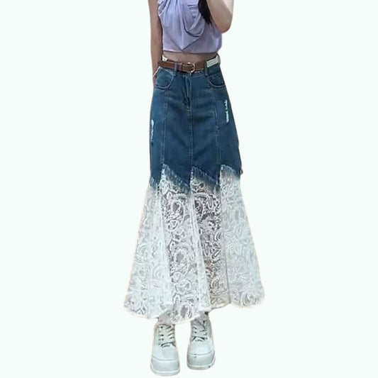 Lace & Denim Skirt D0316