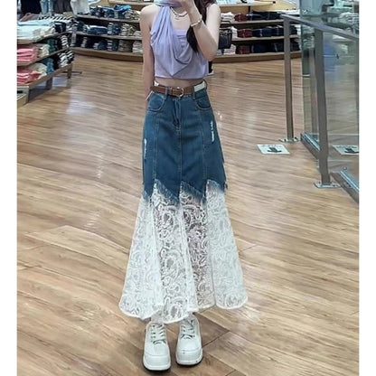 Lace & Denim Skirt D0316