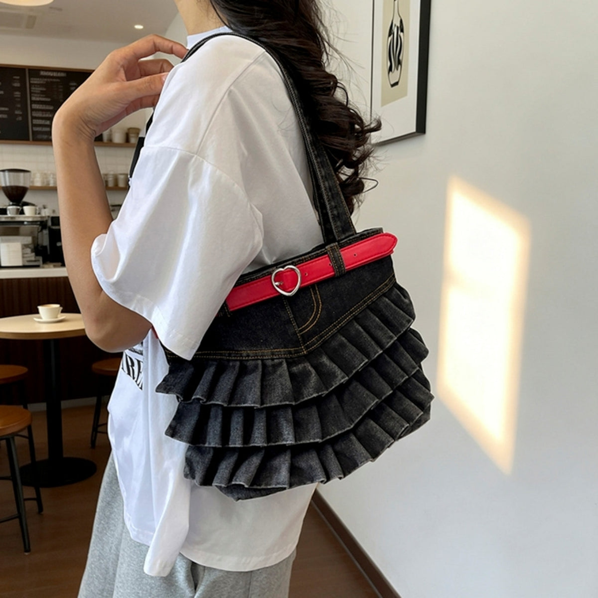 Pleated Denim Bag D0332