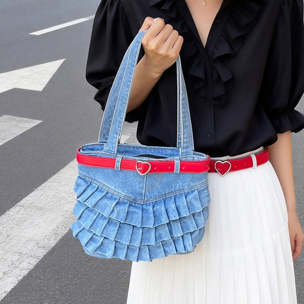Pleated Denim Bag D0332