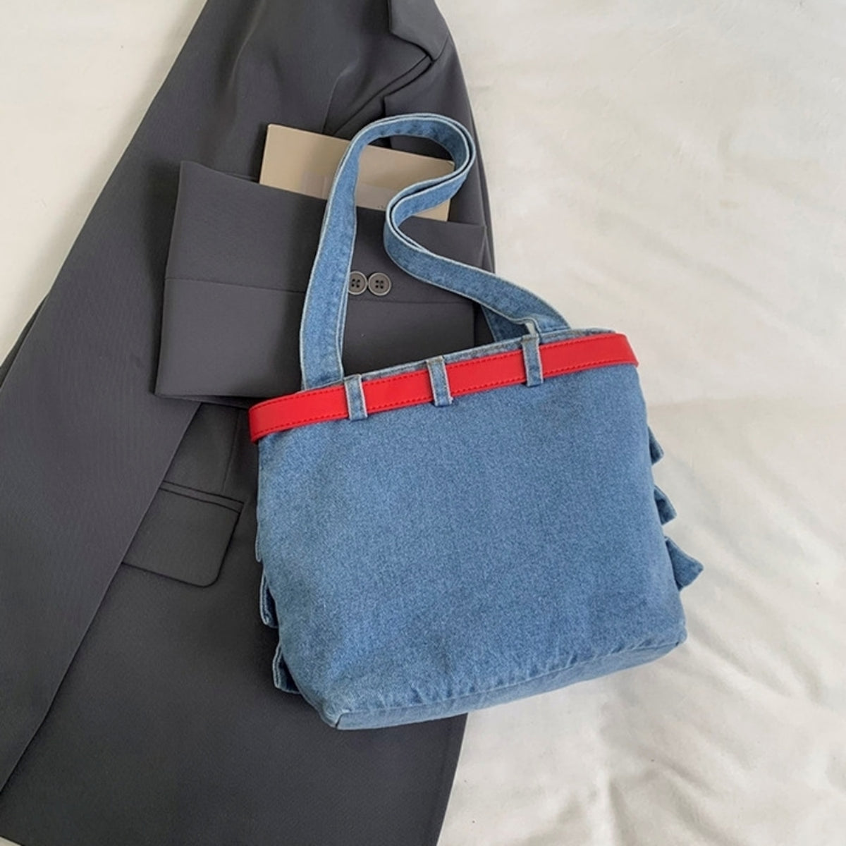 Pleated Denim Bag D0332
