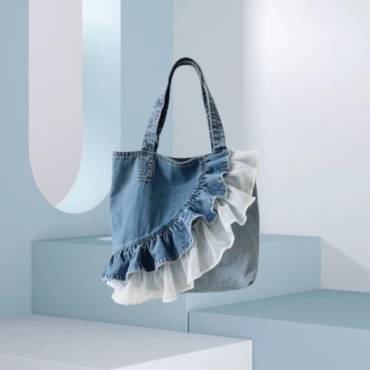 Denim Ruffle Bag D0331