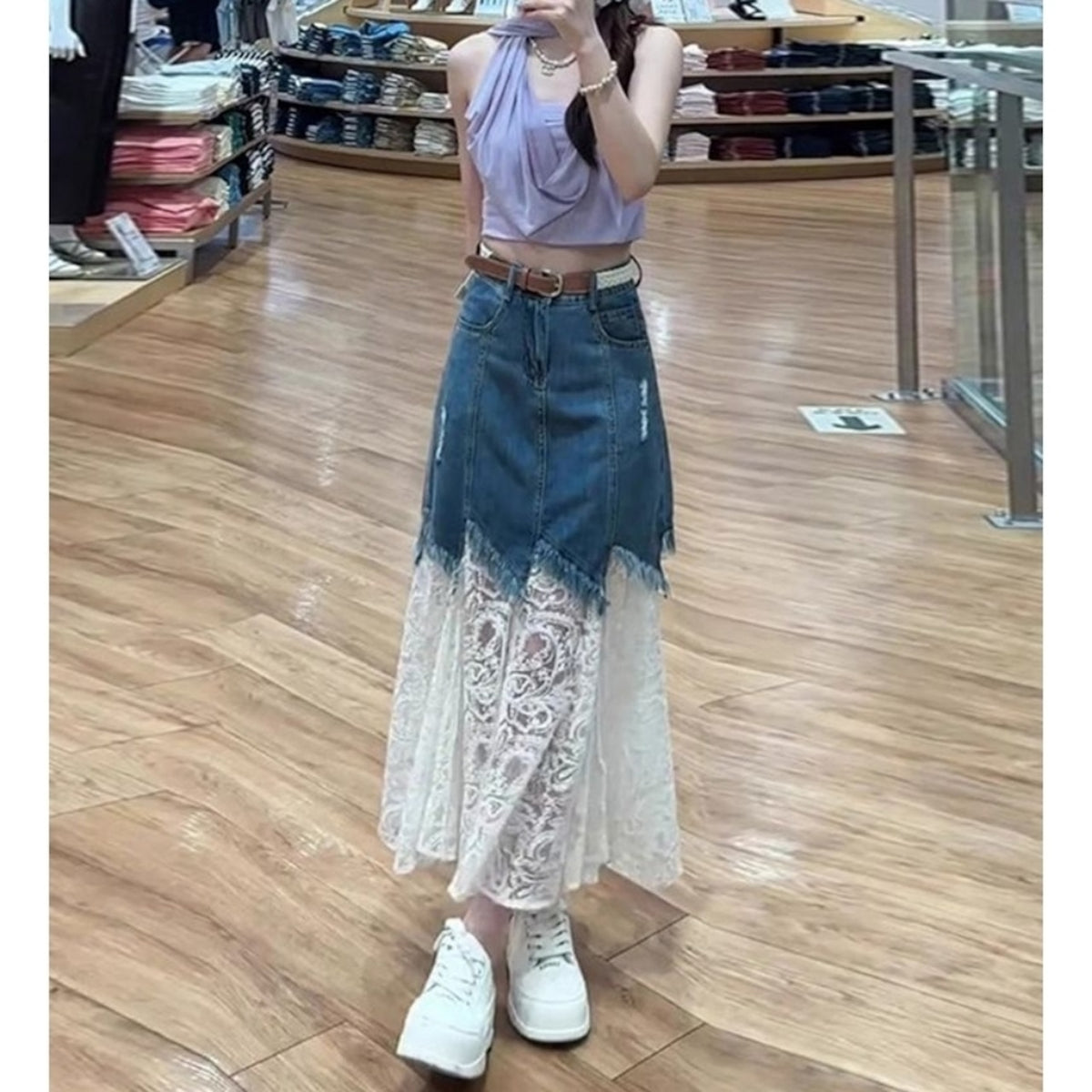Lace & Denim Skirt D0316