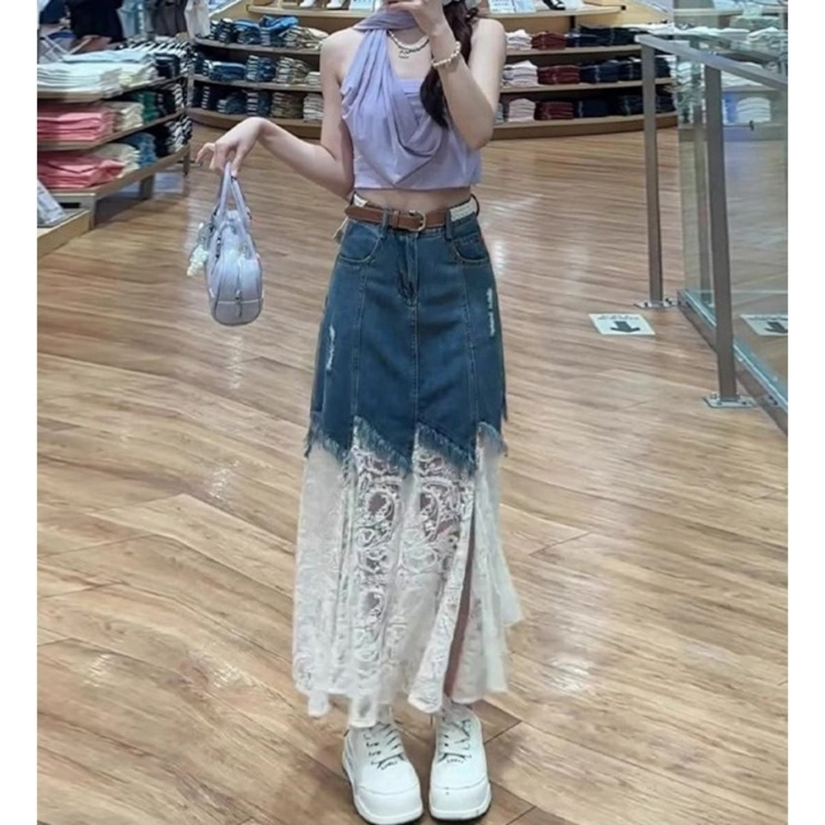 Lace & Denim Skirt D0316