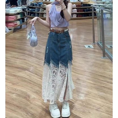 Lace & Denim Skirt D0316