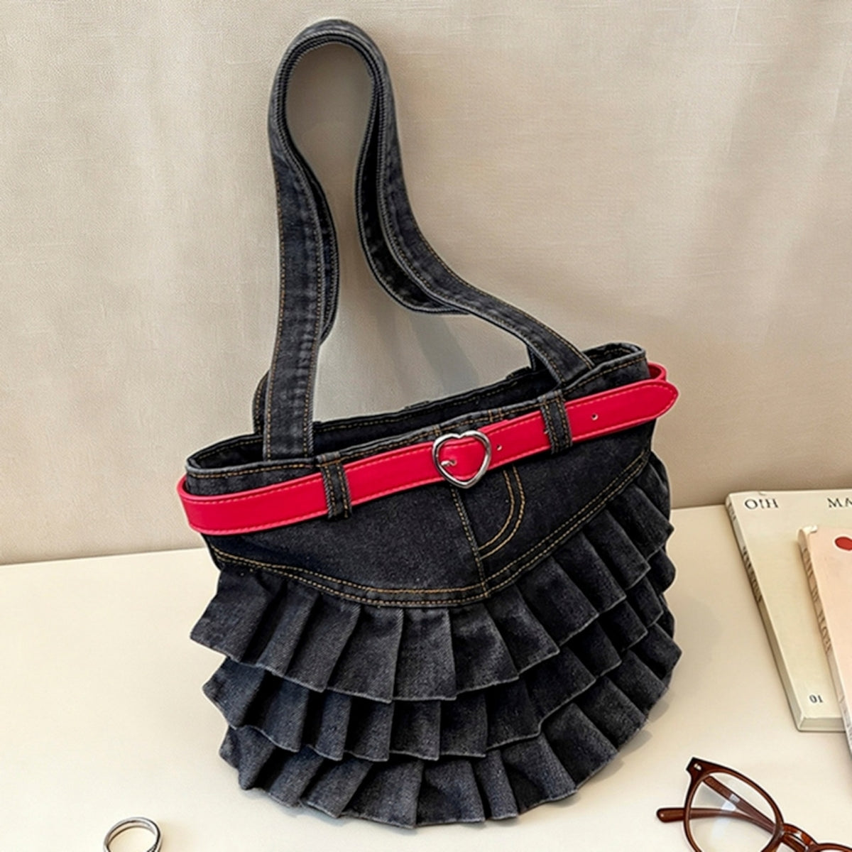 Pleated Denim Bag D0332