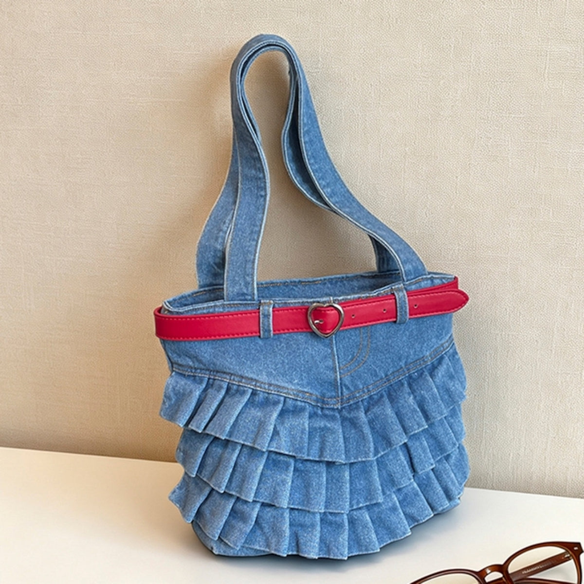 Pleated Denim Bag D0332