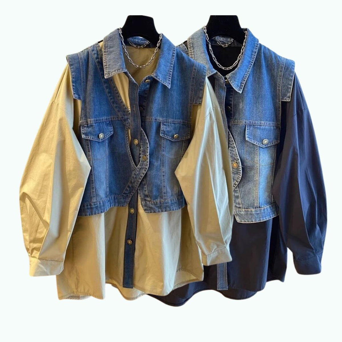 Faux-layered denim vest D0288