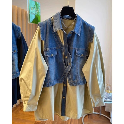 Faux-layered denim vest D0288