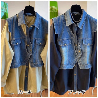 Faux-layered denim vest D0288