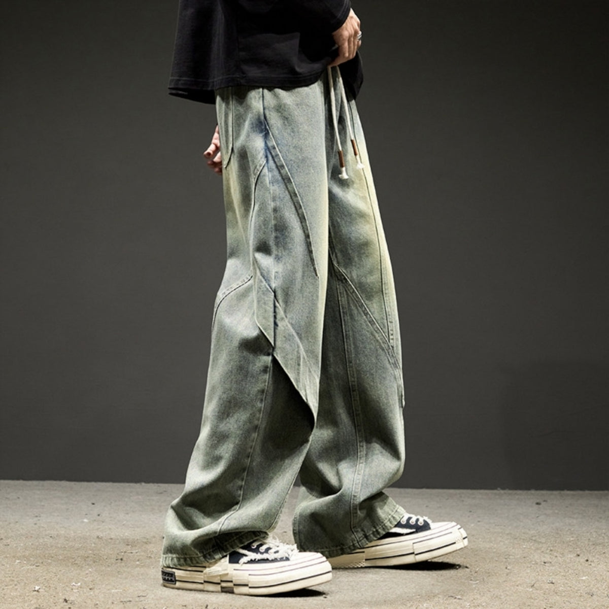 Wide-leg straight-cut denim jeans D0312
