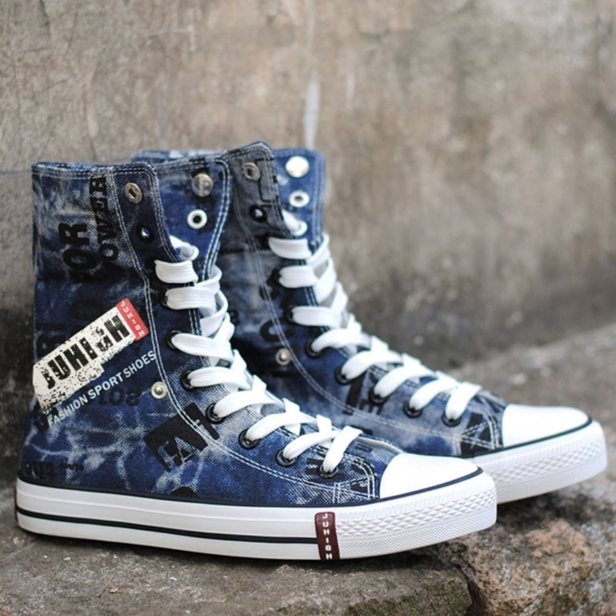 High-top denim sneakers D0339