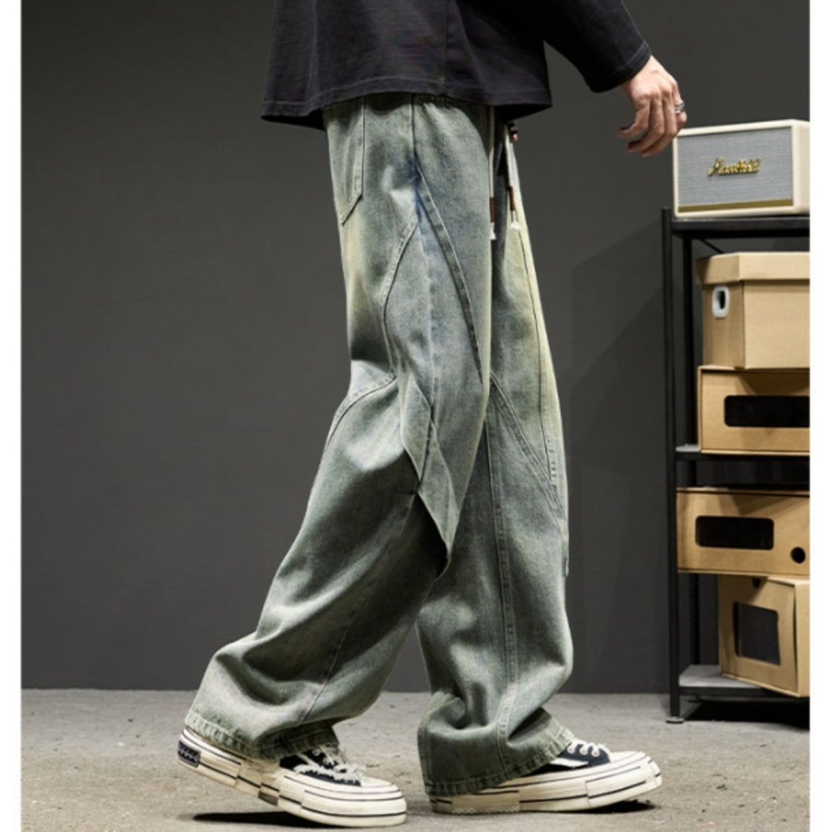 Wide-leg straight-cut denim jeans D0312