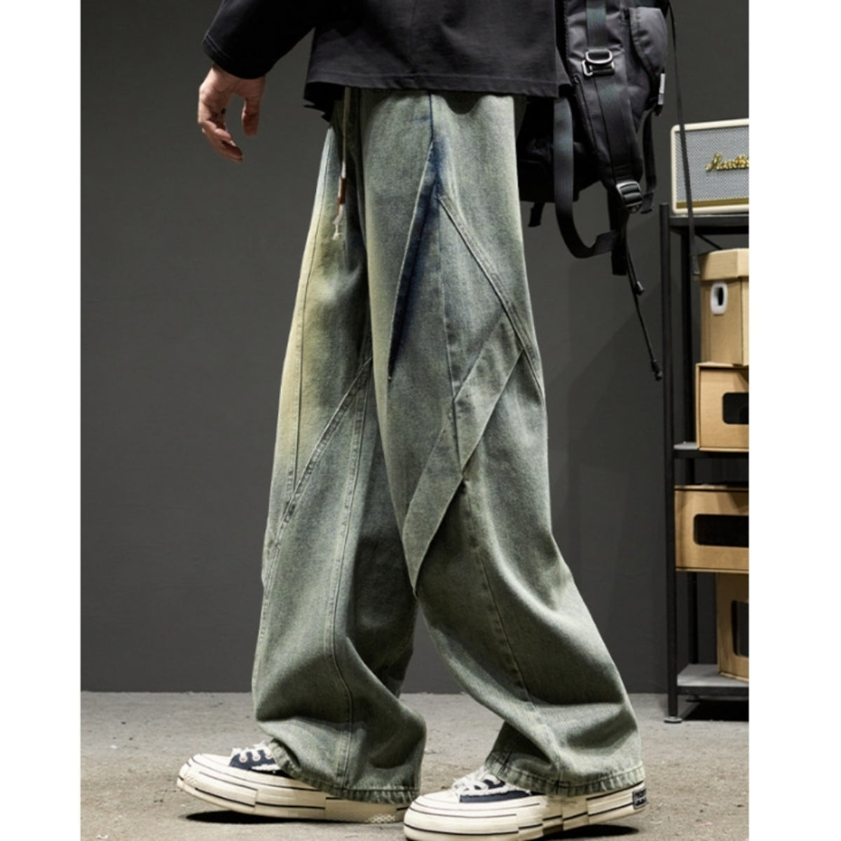 Wide-leg straight-cut denim jeans D0312