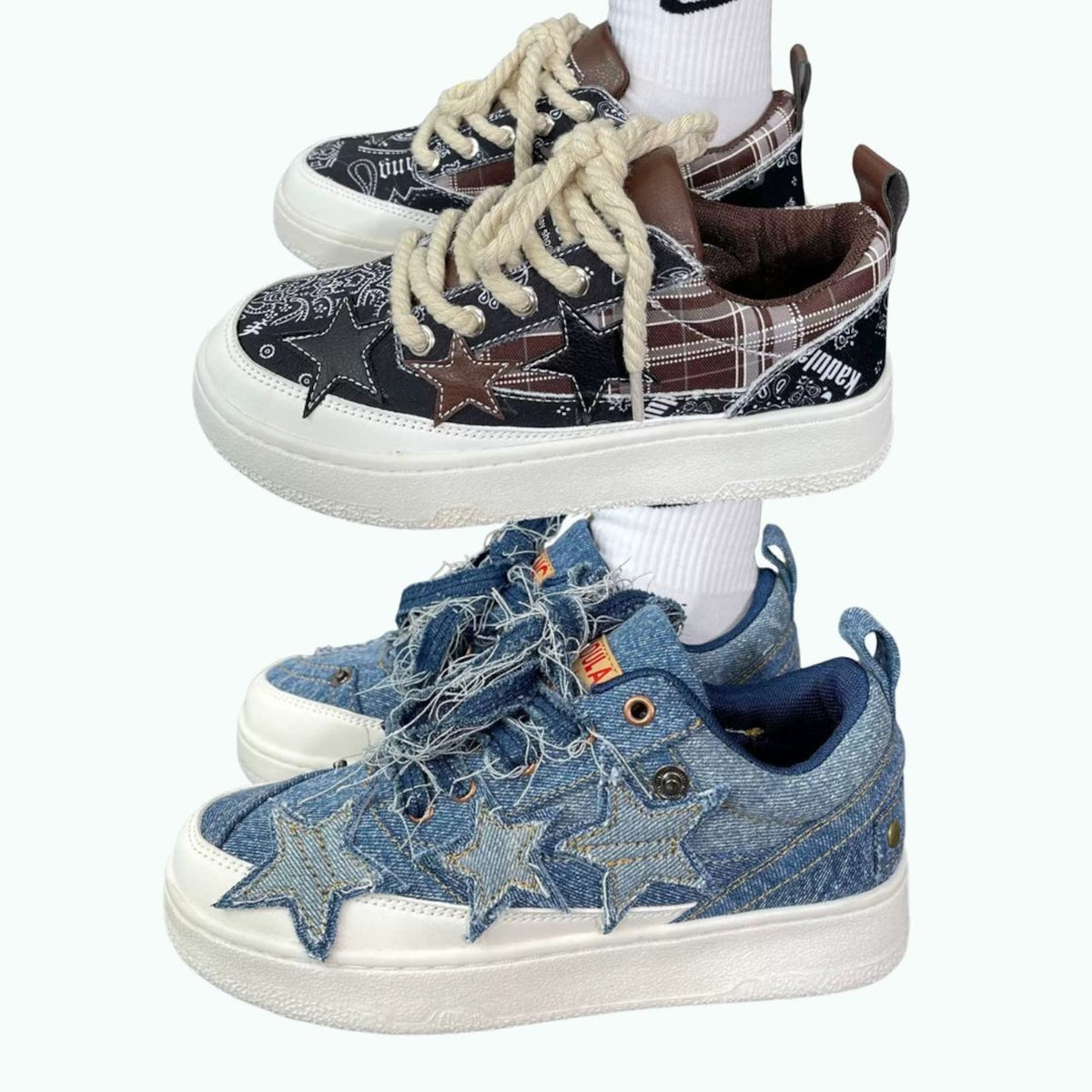 Star-motif denim sneakers D0340
