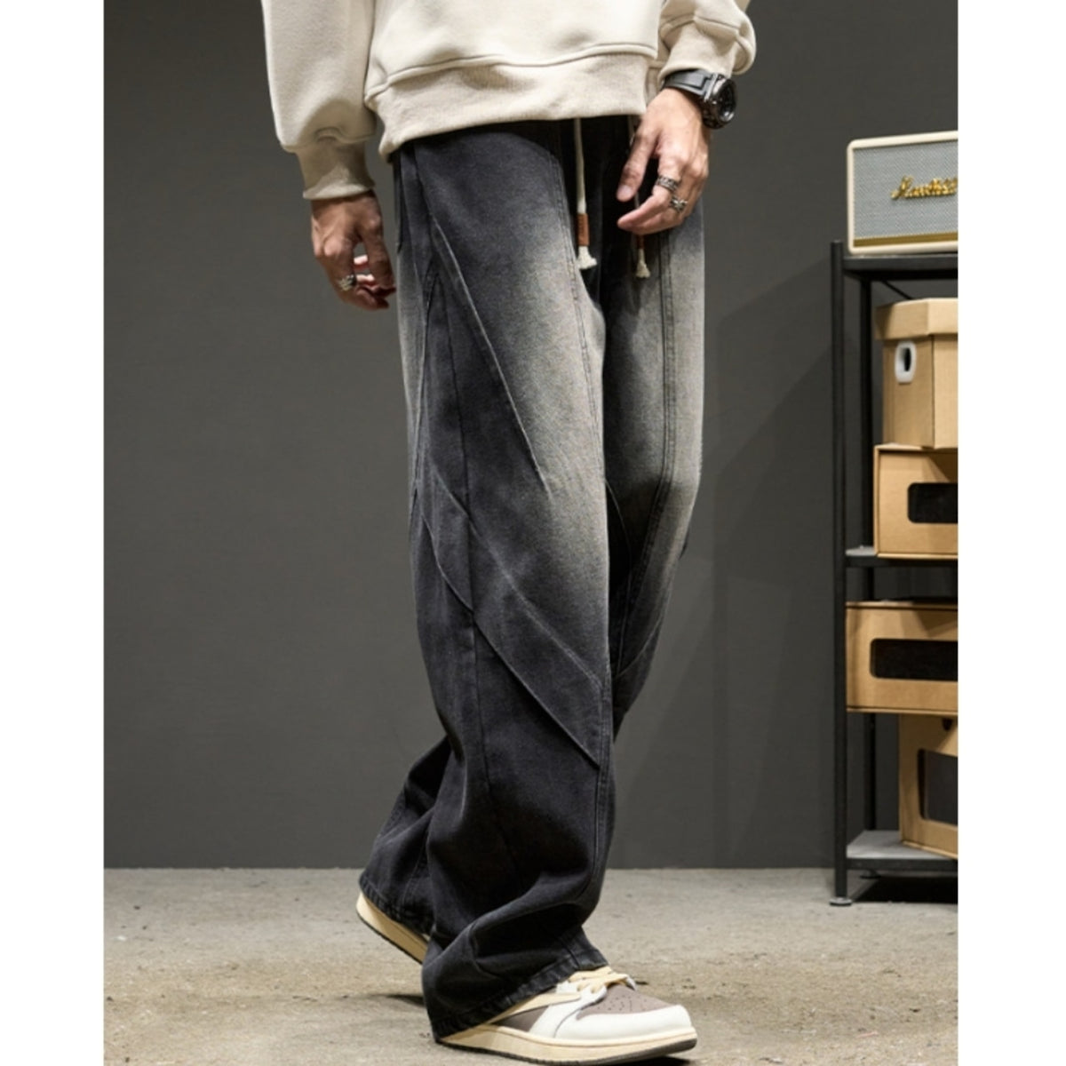 Wide-leg straight-cut denim jeans D0312