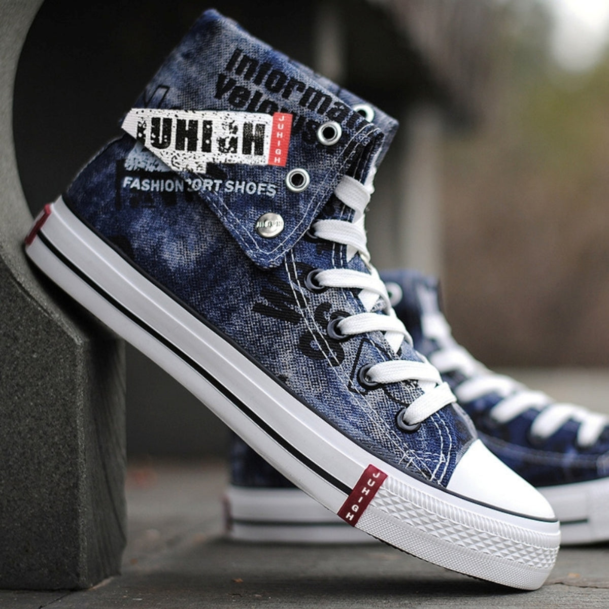 High-top denim sneakers D0339