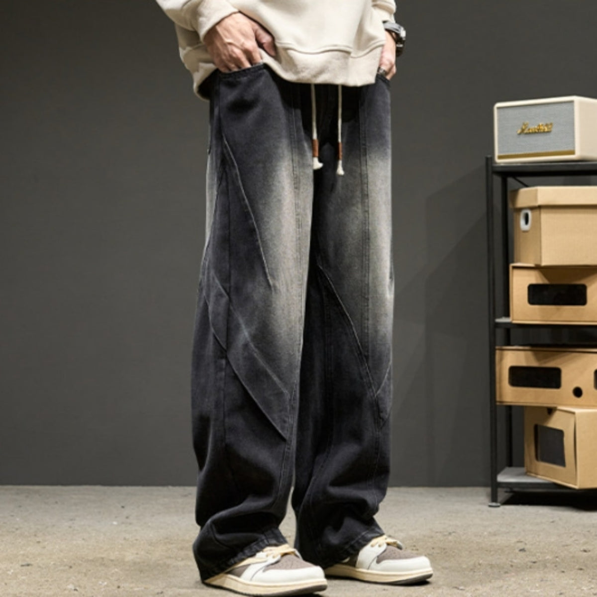 Wide-leg straight-cut denim jeans D0312