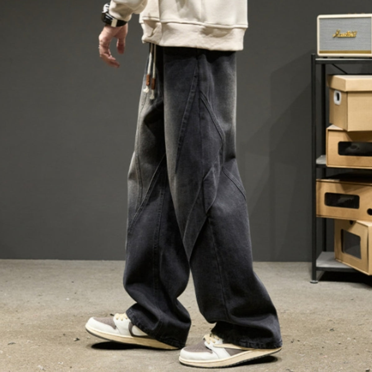 Wide-leg straight-cut denim jeans D0312