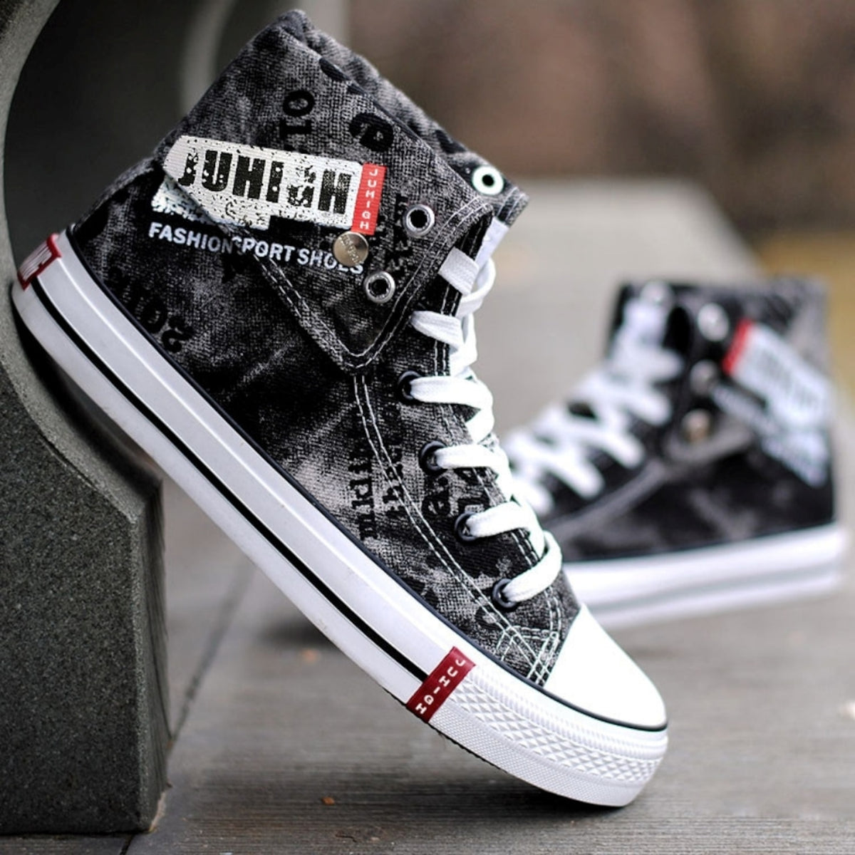 High-top denim sneakers D0339