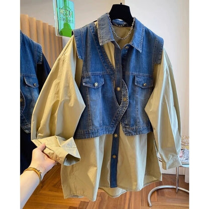 Faux-layered denim vest D0288