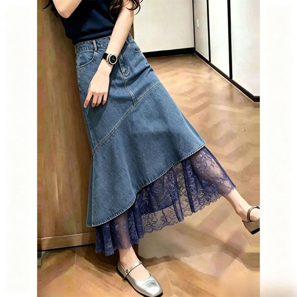 Fishtail denim skirt D0325