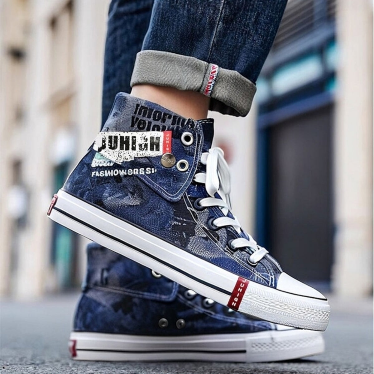High-top denim sneakers D0339