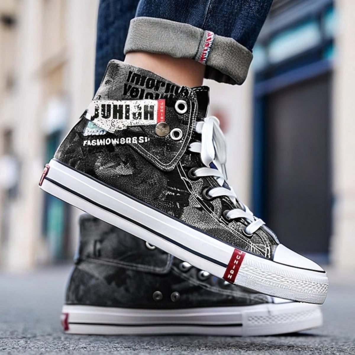 High-top denim sneakers D0339