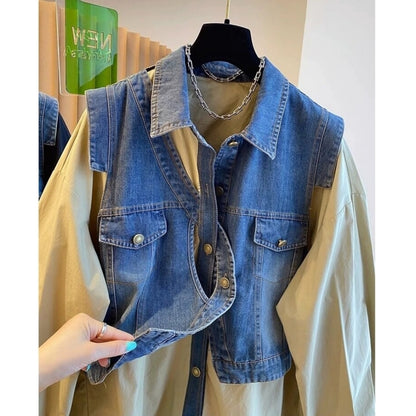 Faux-layered denim vest D0288