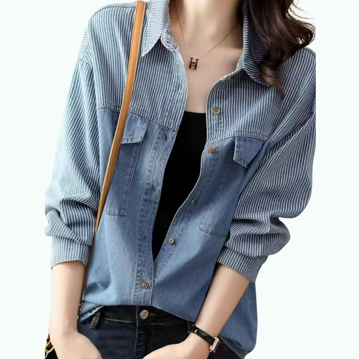 Striped denim shirt D0327