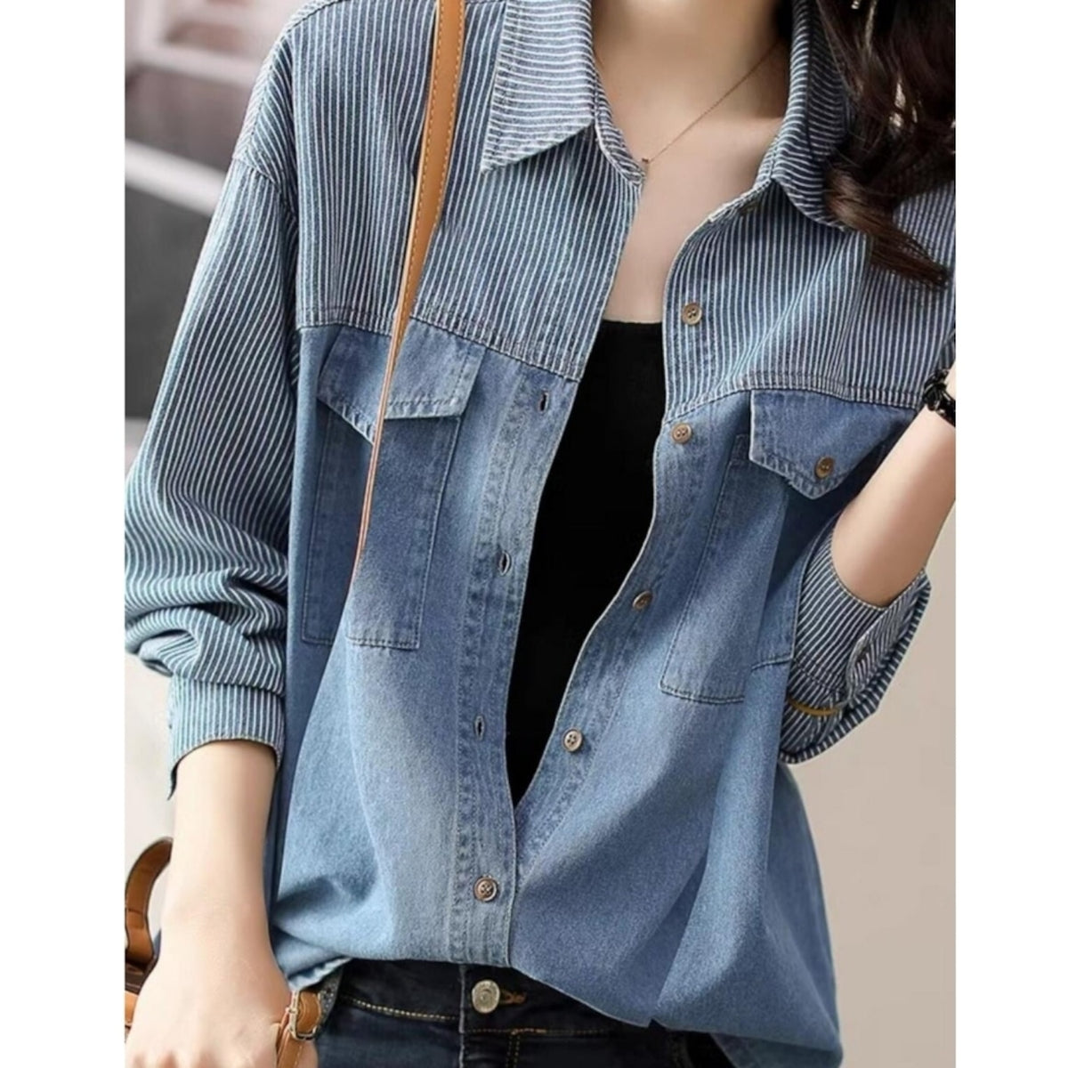 Striped denim shirt D0327