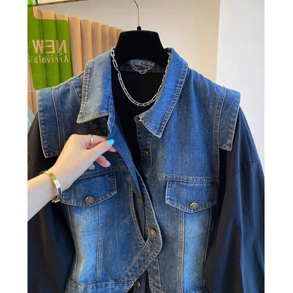 Faux-layered denim vest D0288