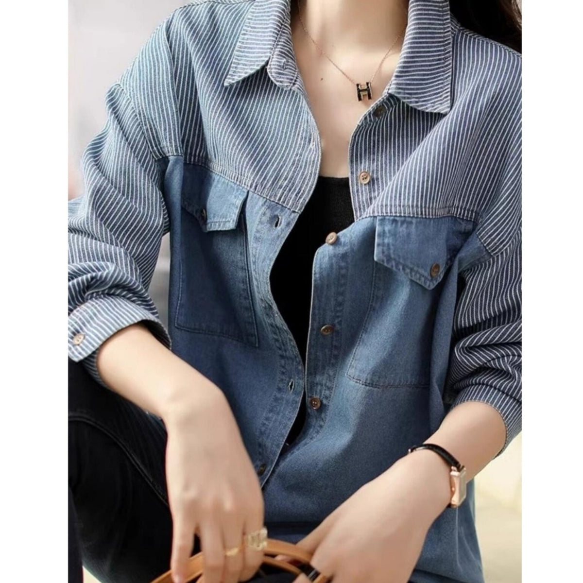 Striped denim shirt D0327